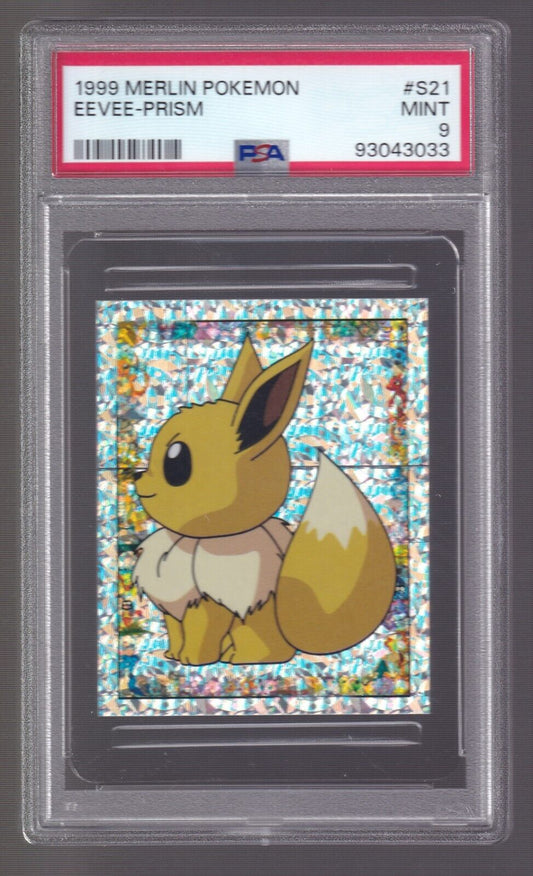 Eevee Prism #S21 1999 Pokémon Topps Merlin Sticker PSA 9