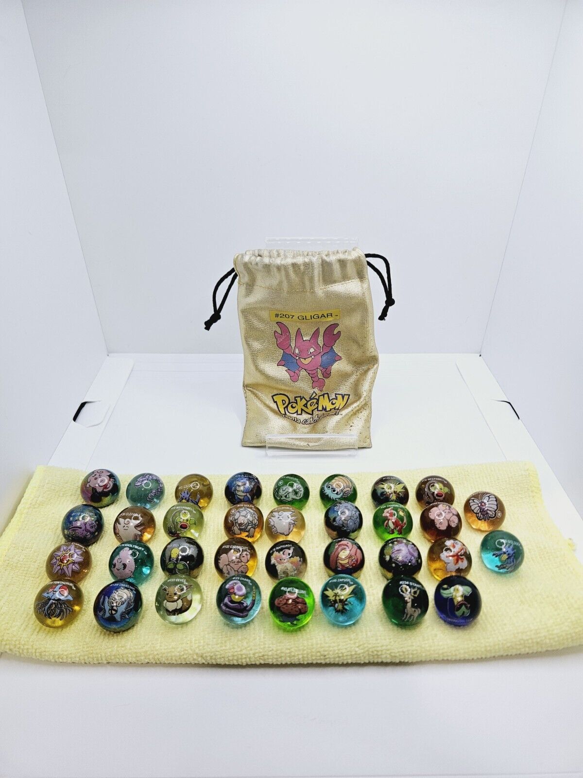 Vintage Pokémon Marbles Lot x 34 with #207 Gligar Gold Bag