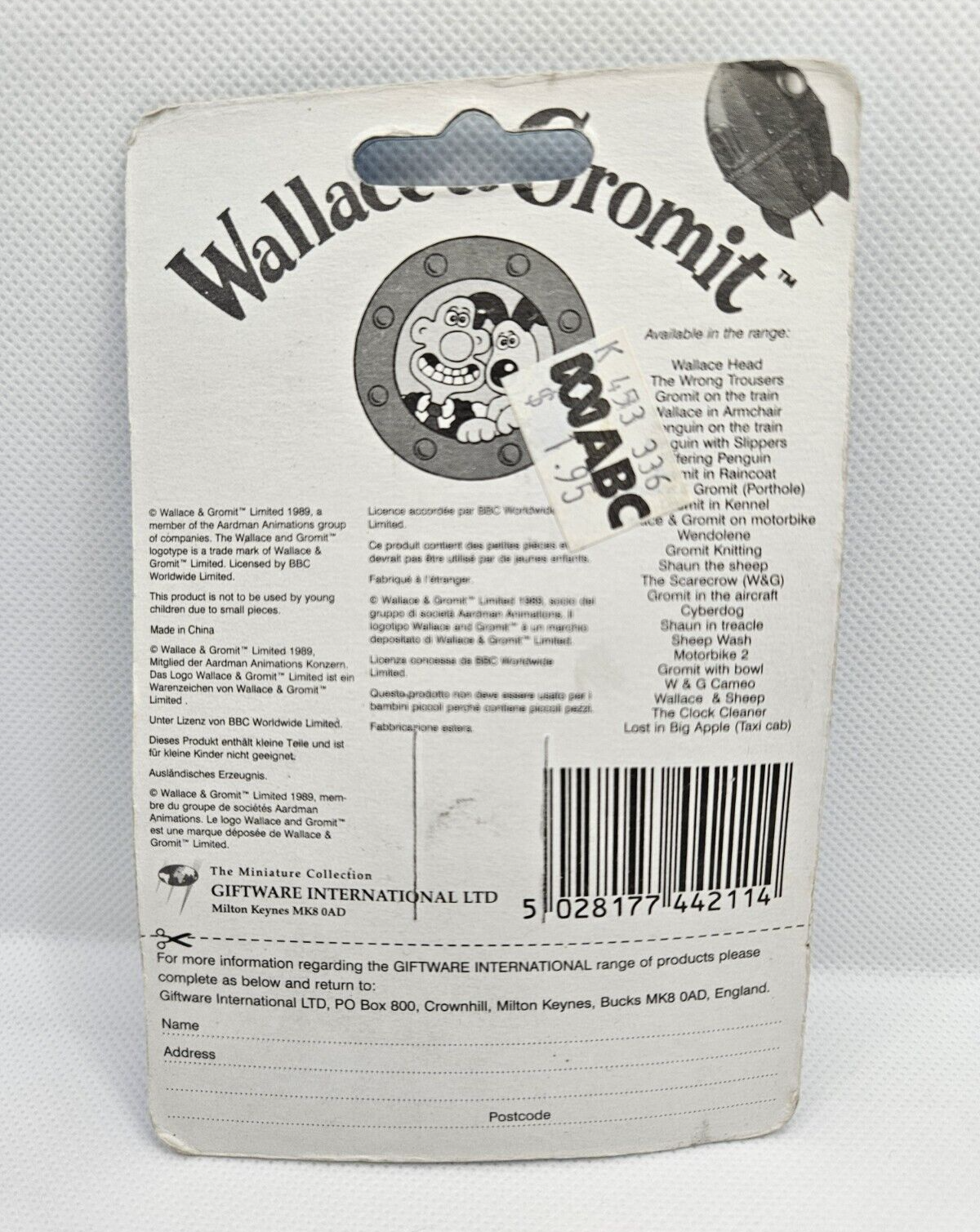 Wallace & Gromit  7 cm Fridge Magnet New 1989