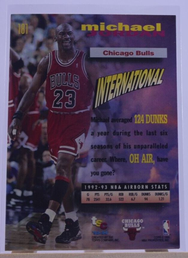 Michael Jordan 1993-94 Topps Stadium Club Frequent Flyers #181 Chicago Bulls NBA