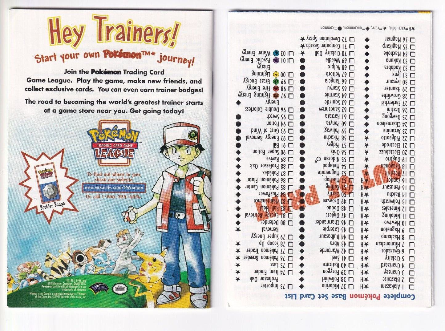 Pokemon Card List Booklet Checklist Base Set 2 & Rule Book Version 1