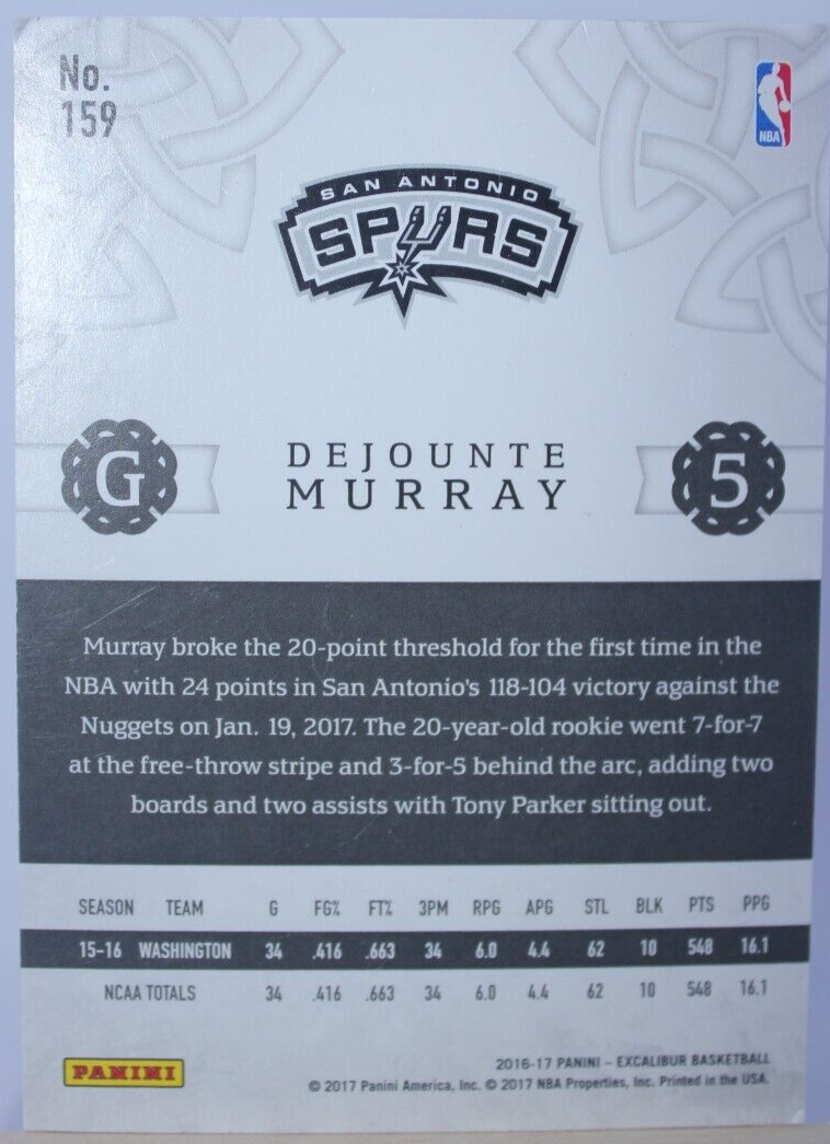 Dejounte Murray Rookie RC #159 San Antonio Spurs 2016-17 NBA Excalibur NM