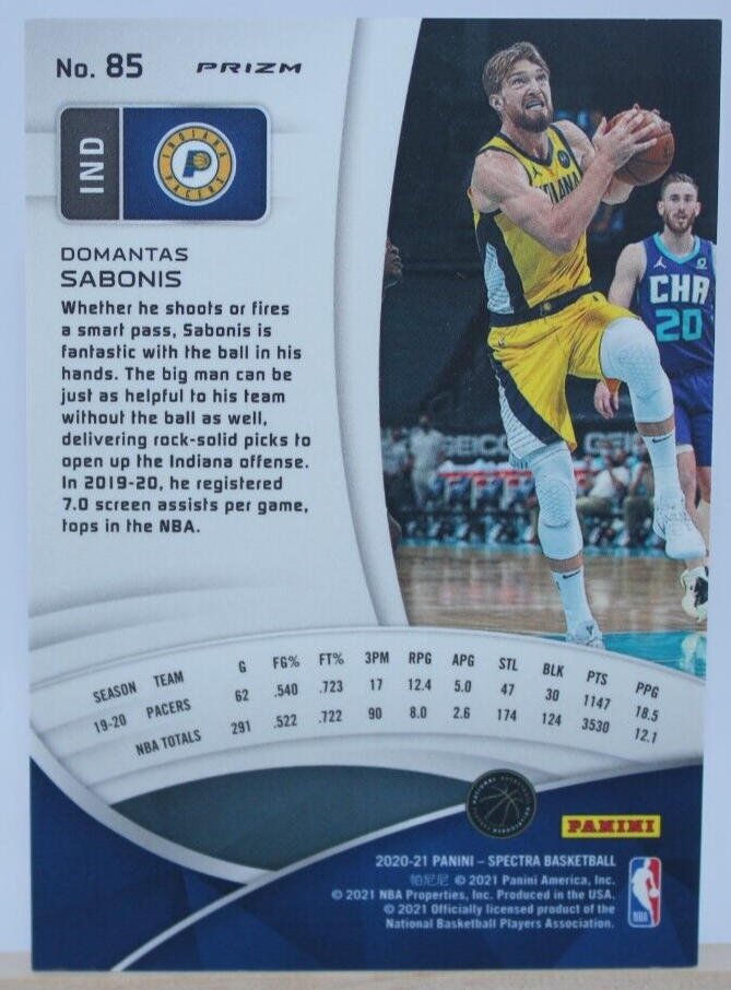 Domantas Sabonis Hyper Prizm #85 2020-21 Panini Spectra Indiana Pacers NBA