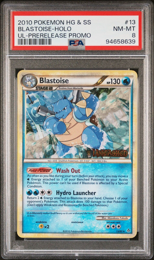 PSA 8 Blastoise 13/95 Pre-Release Holo Promo HGSS Unleashed Pokemon TCG