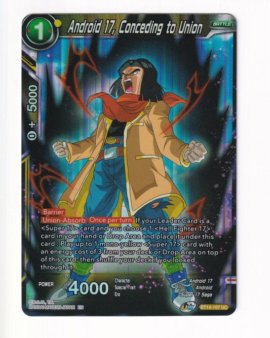 Android 17, Conceding to Union Foil BT14-107 UC Dragon Ball Cross Spirits NM