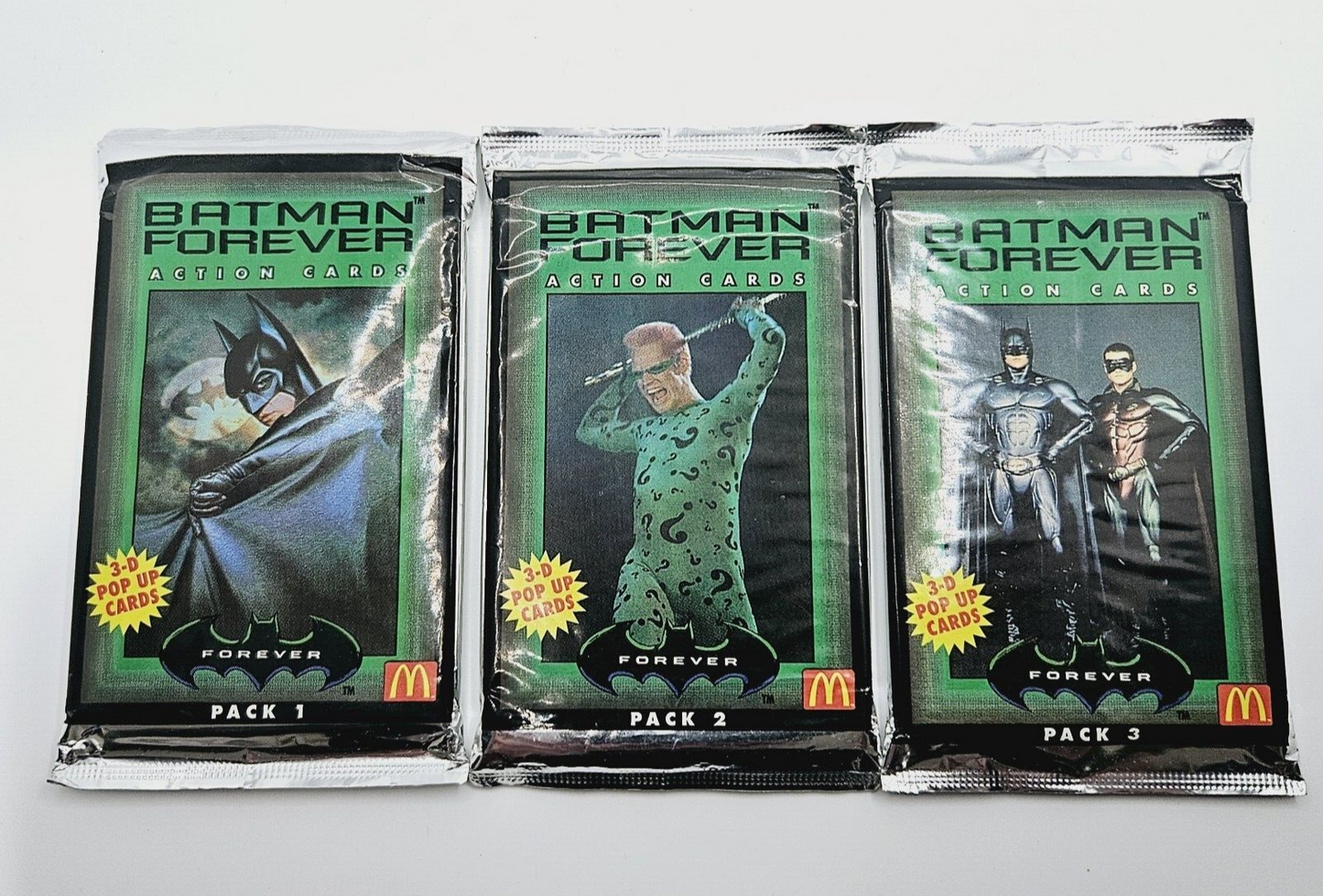 1995 McDonald Batman Forever  Pop-Up Card Sealed Packs #1-3