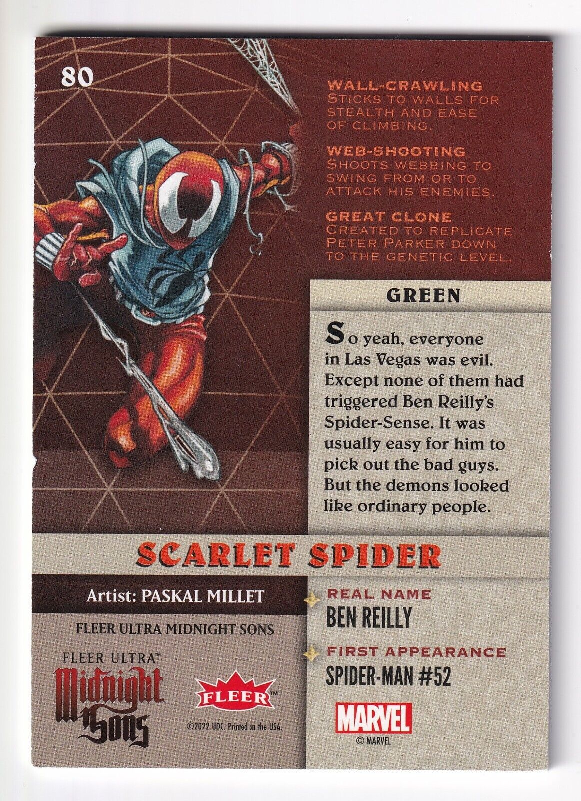 2023 Marvel Fleer Ultra Midnight Sons Green #80 Scarlet Spider