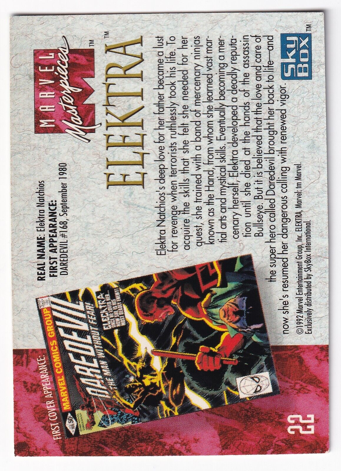 Elektra #22 1992 SkyBox Marvel Masterpieces Sky Box