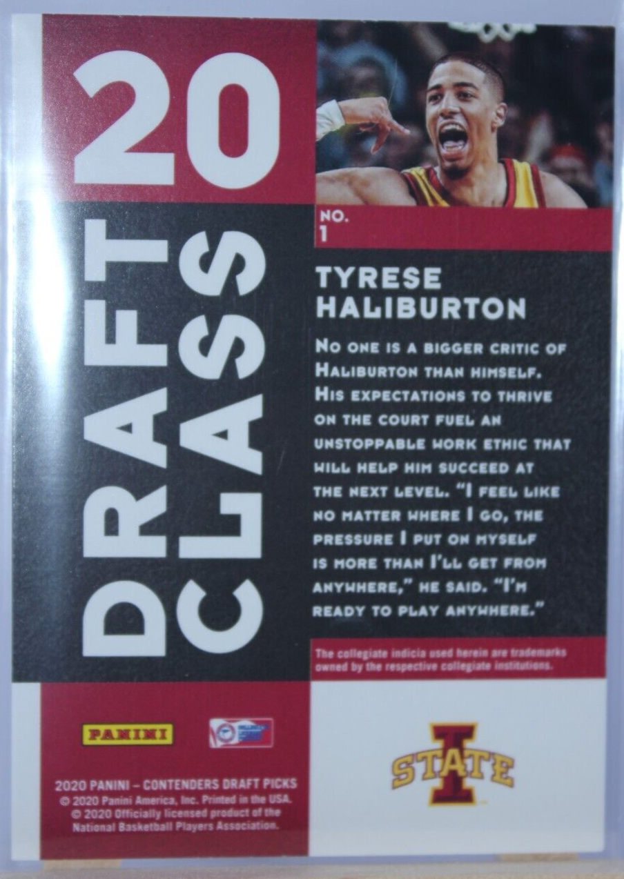 Tyrese Haliburton RC 2020-21 Contenders Draft Picks Draft Class 2020 #1 Rookie