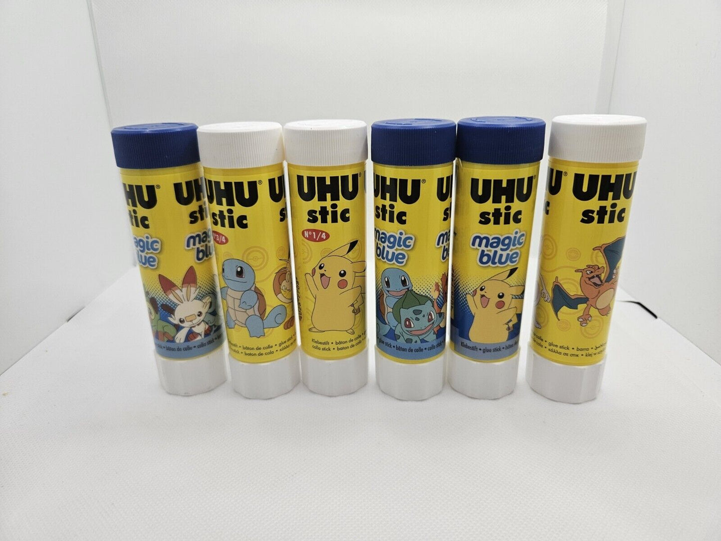 Pokemon 6x UHU Stic Glue Stick Magic Blue Pikachu Charizard