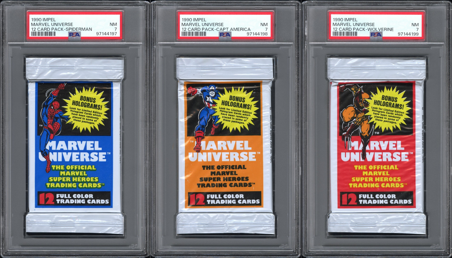 PSA 7 Marvel Universe 1990 Impel Packs x 3 Wolverine Spiderman Captain America