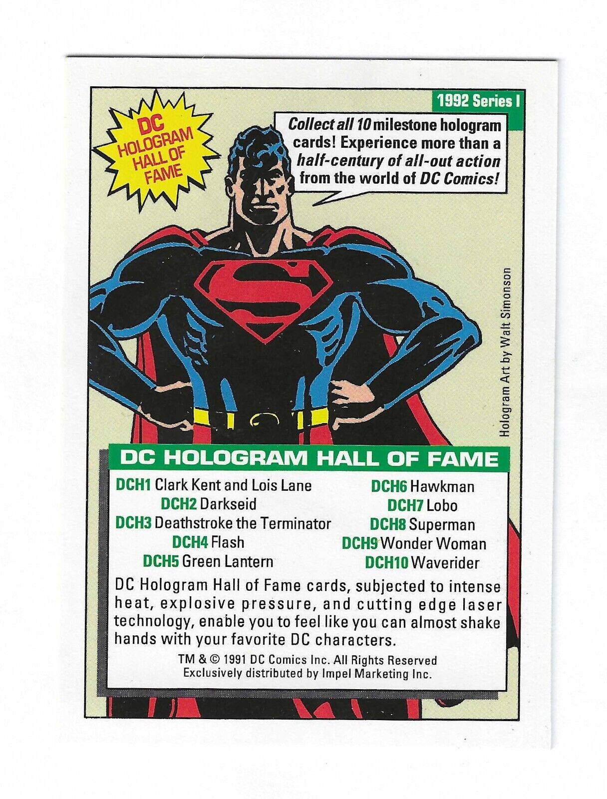 1992 DC Comics Hologram Trading Cards DCH1 Clark Kent & Lois Lane