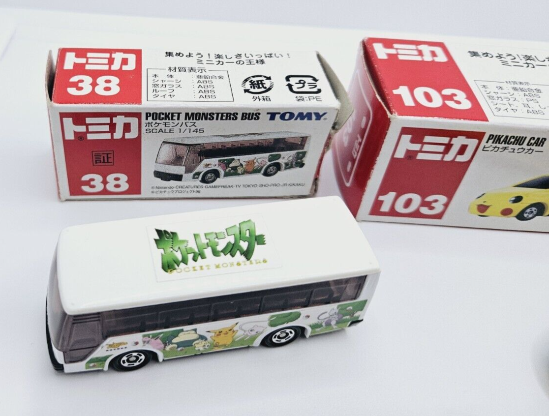 Takara Tomy Pokemon Dream No. 143 Pikachu Car & Pocket Monsters Bus #38 Boxed