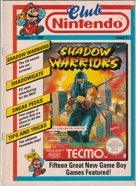 Club Nintendo Magazine Volume 1 Issue 1 1991 Australia Shadow Warriors