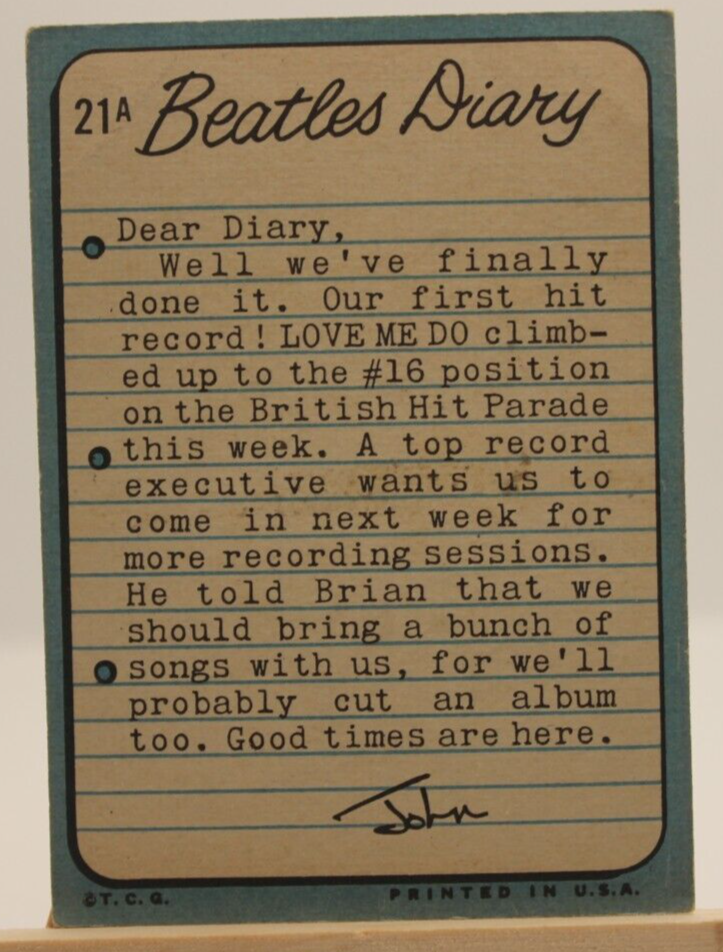 1964 Topps Beatles Diary George Harrison (John facsimile signature) #21A