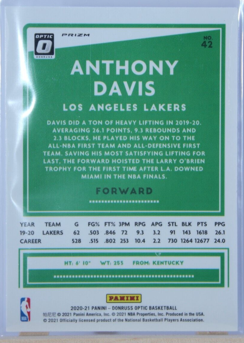 2020-21 Donruss Optic Blue Velocity #42 Anthony Davis NBA Basketball Card