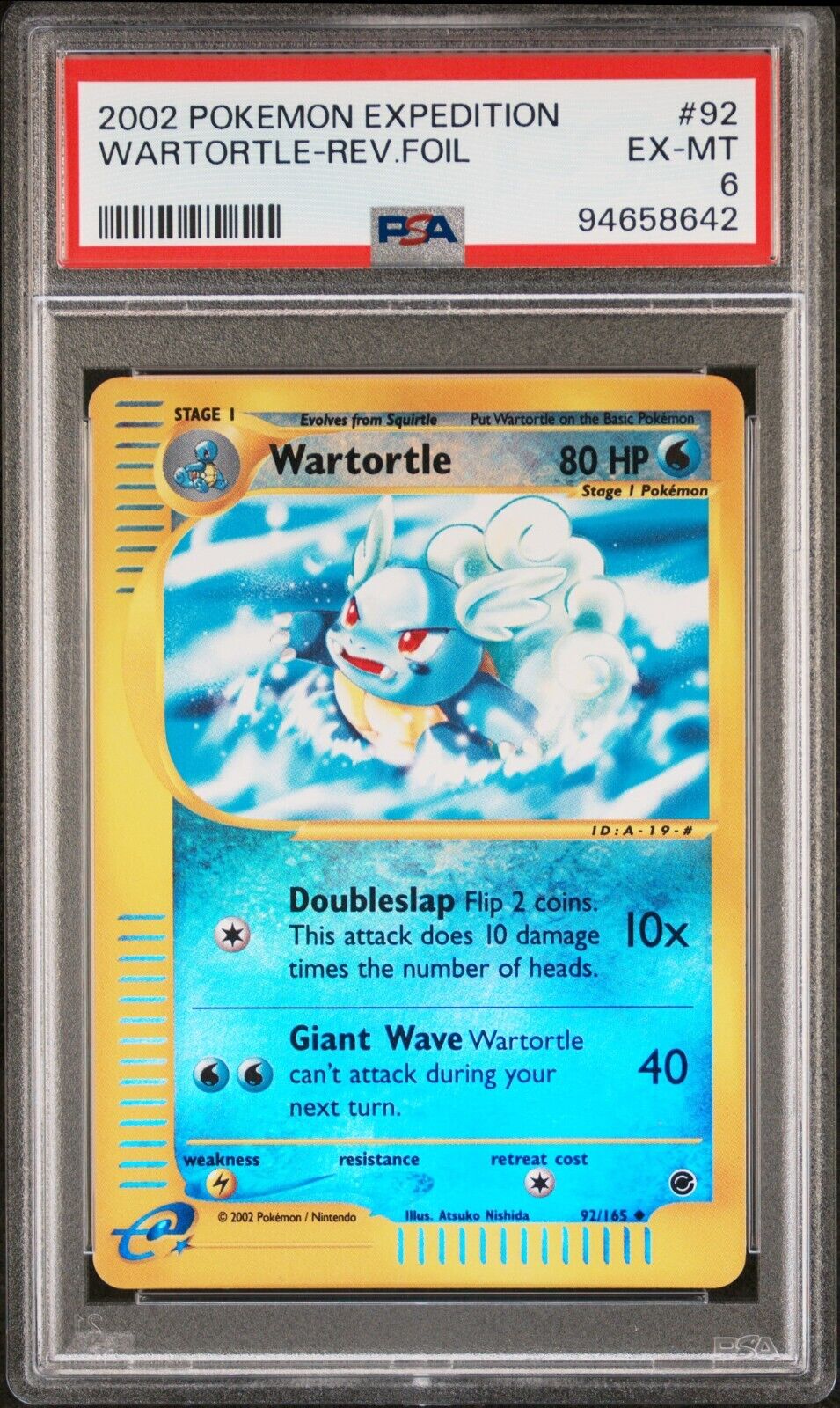 Wartortle 92/165 Expedition Base Set Pokemon Card Rev Foil PSA 6