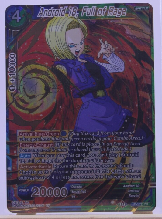 Android 18, Full Of Rage P-172 PR Mythic Booster Dragon Ball Super CCG