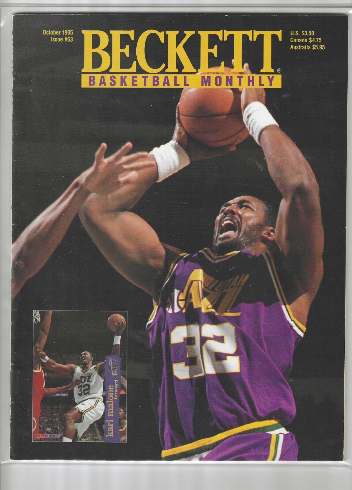 Beckett Basketball Monthly October 1995 Issue #63 Karl Malone Utah Jazz