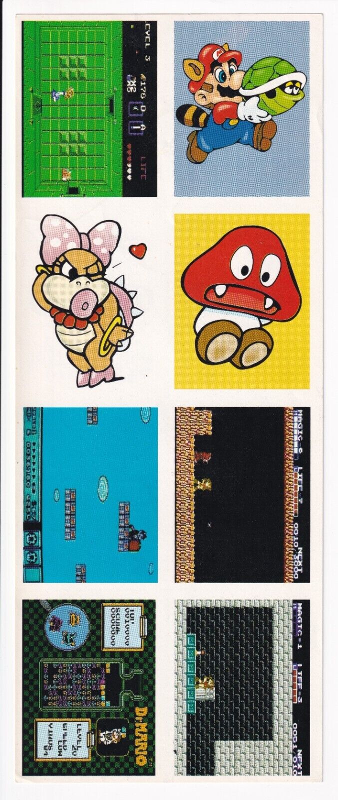 Mario 1992 Merlin Stickers x 8 Uncut Rare Nintendo Gumba Dr. Mario