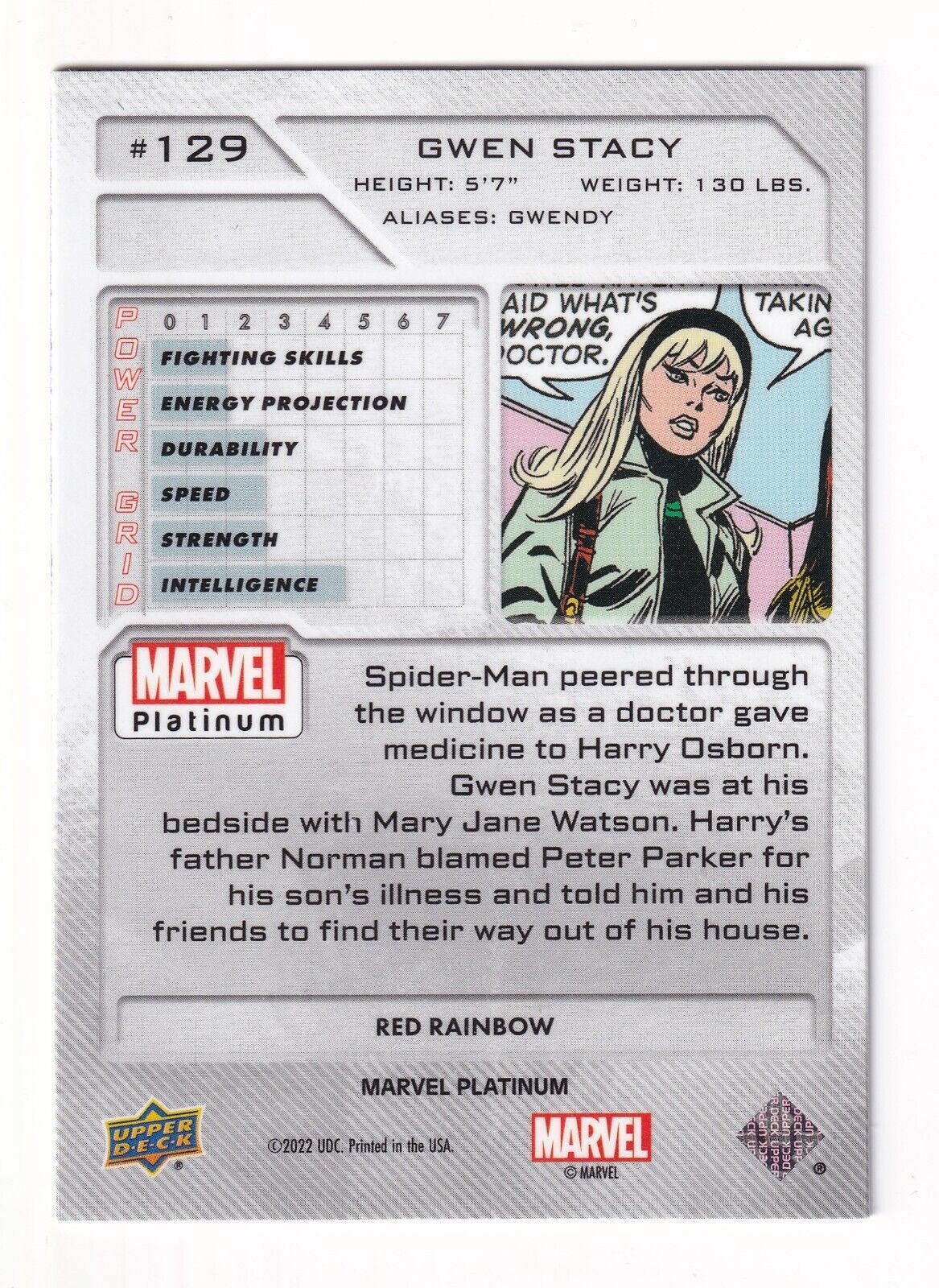 2023 Upper Deck Marvel Platinum Red Rainbow Gwen Stacy #129