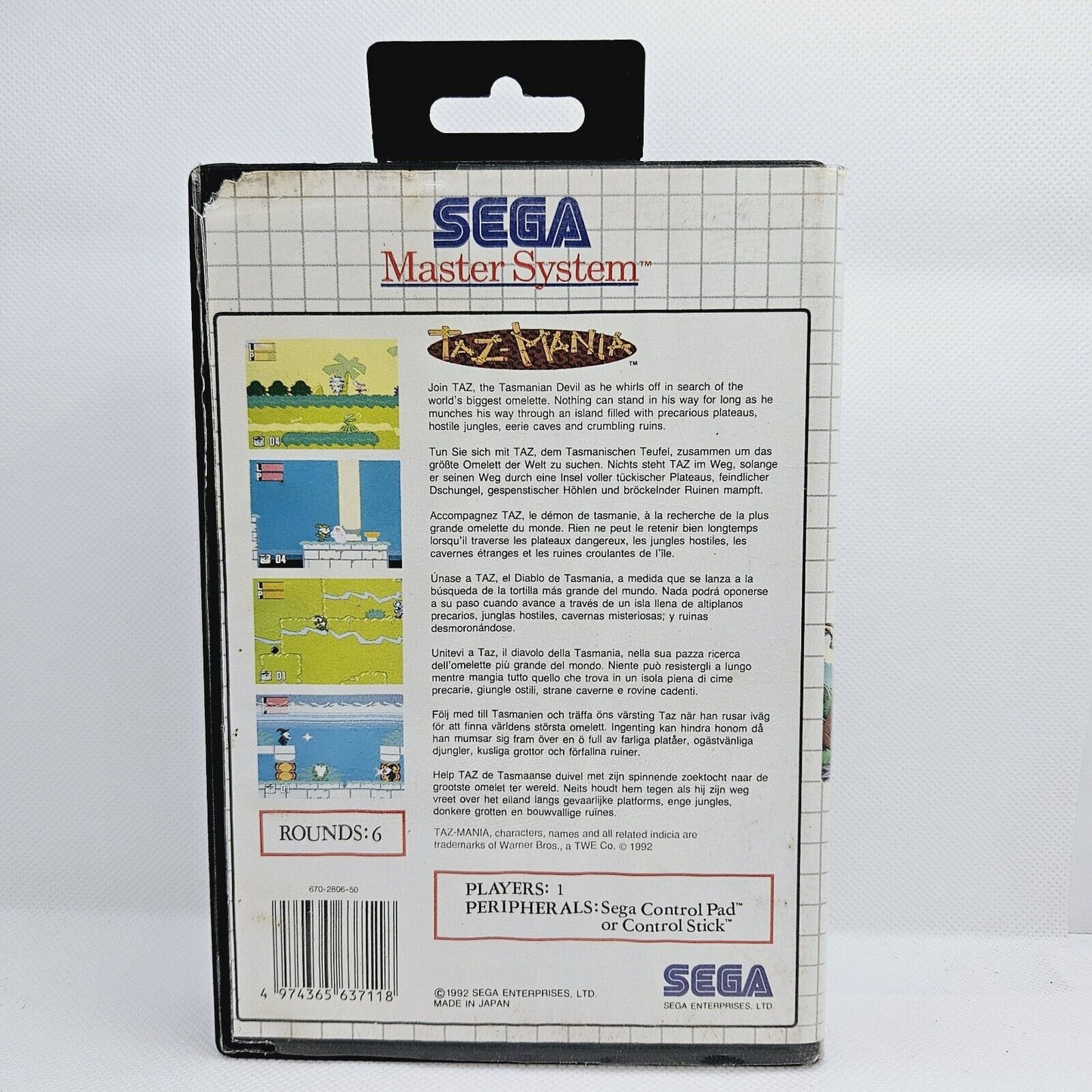 Taz-Mania Sega Master System PAL Tested Working No Manual