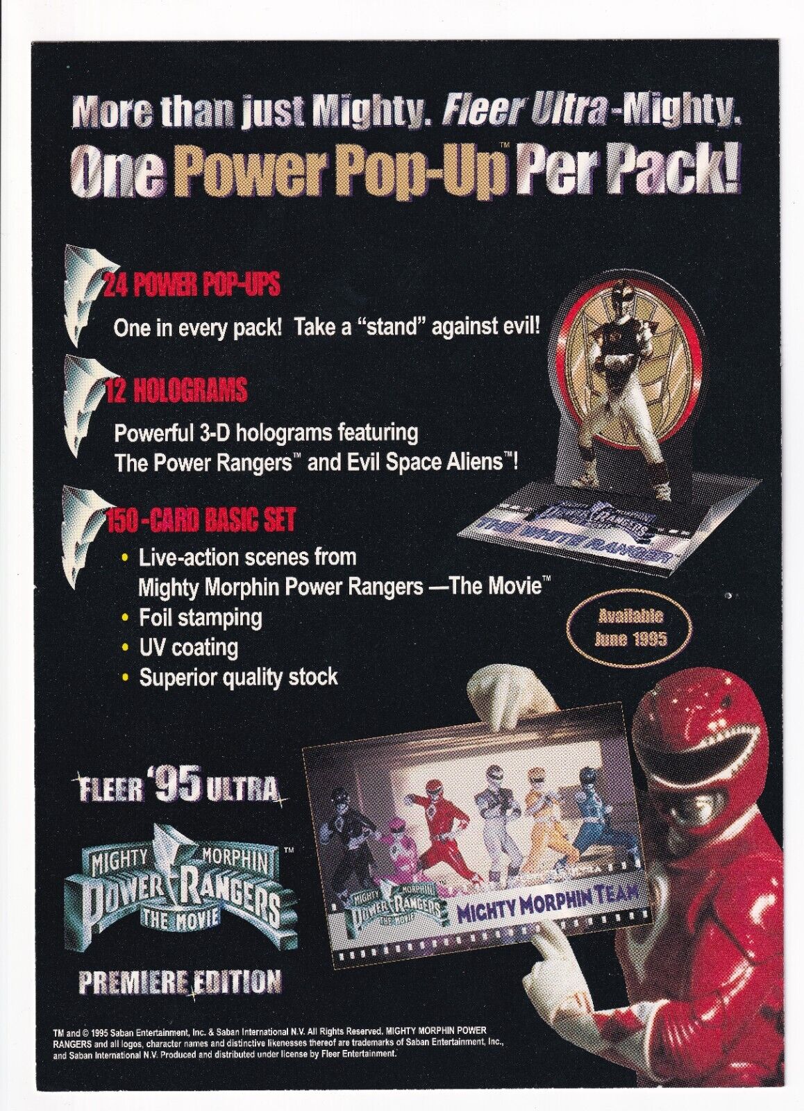 Mighty Morphin Power Rangers Movie Premiere Edition Promo Uncut 1995 Fleer Ultra