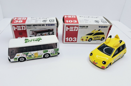 Takara Tomy Pokemon Dream No. 143 Pikachu Car & Pocket Monsters Bus #38 Boxed