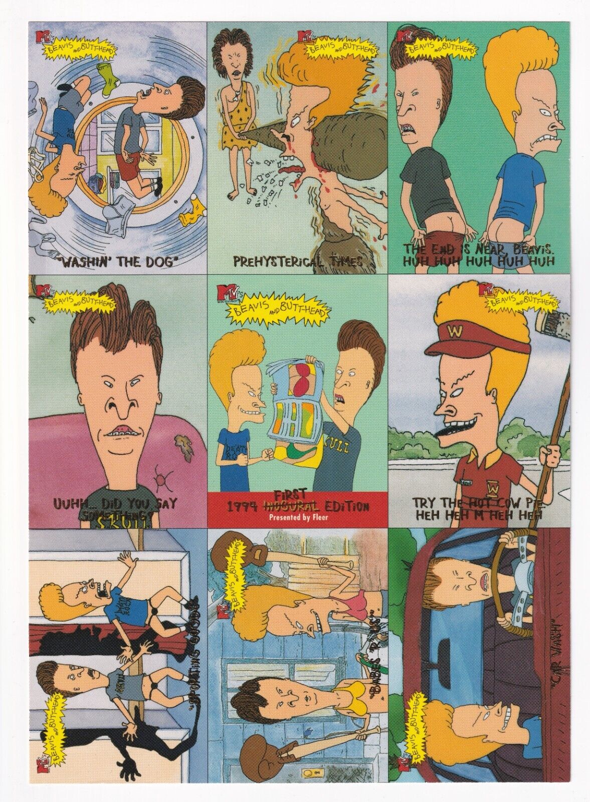 Vintage 1994 Beavis And Butthead Fleer Uncut Advertising Promo Sheet 10.5"x7.5"