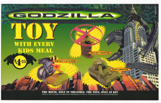 KFC Godzilla Avertising 275mm x 170mm 1998 GODZ 007A Thin Cardboard